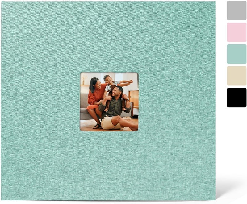 LUOCCHI 12x12 Inch Large 3 Ring Binder Scrapbook Album, Linen Cover Scrap Books 30 Pocket with Plastic Sleeves Protectors Display 60 Pages 12 x 12 Art Portfolio for Wedding Baby Adventure (Cyan Blue) - Image 1